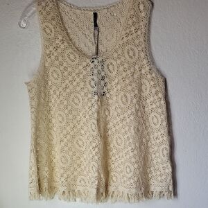 Delucive Elegant Cream Lace Sleeveless Top Size L
